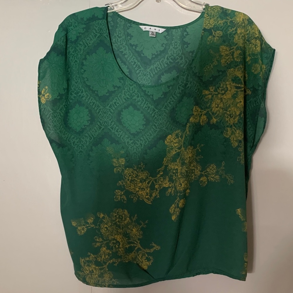 CAbi Green and Gold Patterned Blouse